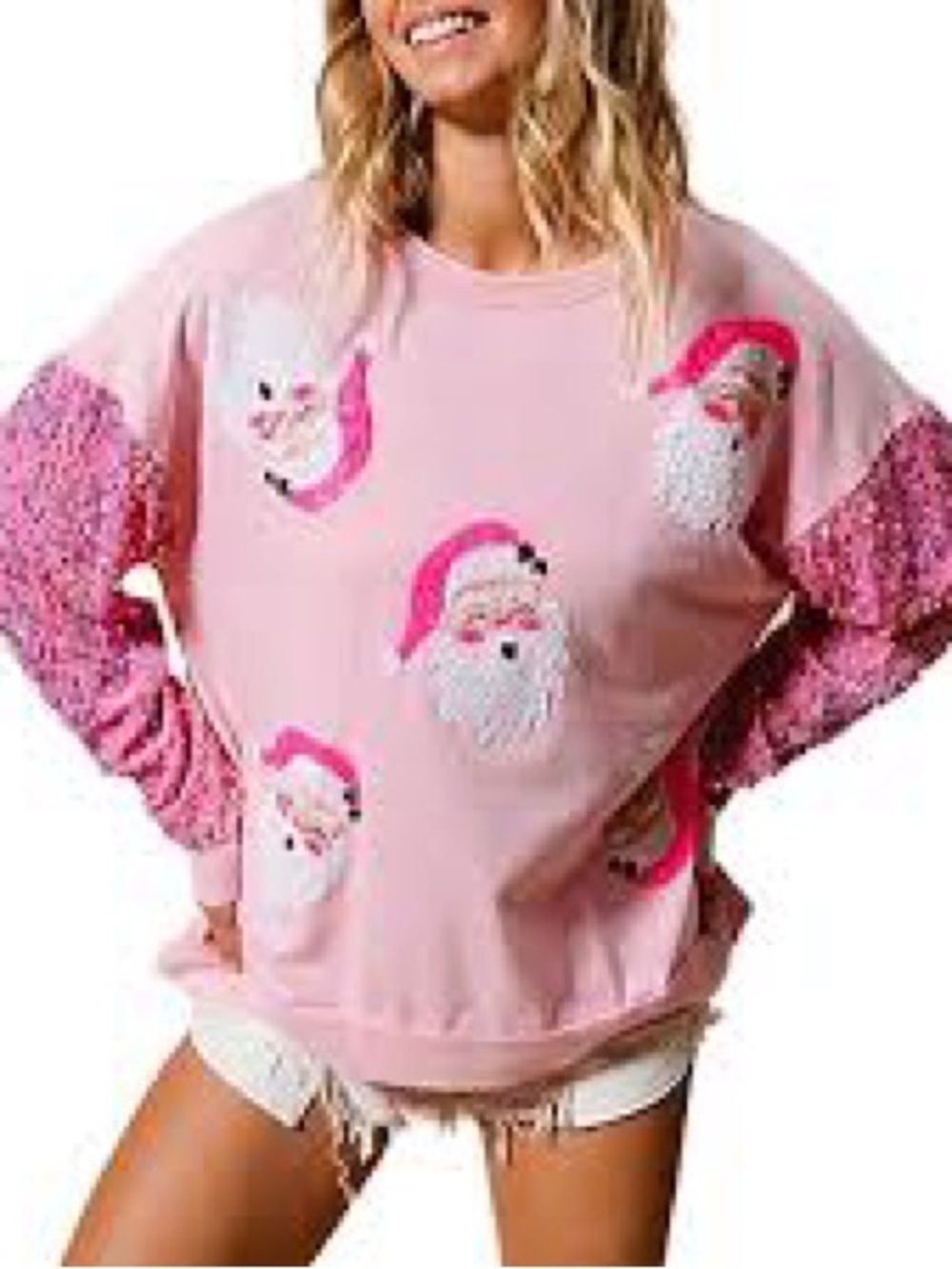 Pink Santa Face Holiday Sweatshirt